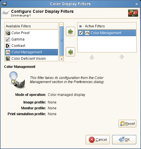 The Color Management dialog