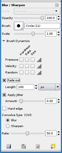 Параметры инструмента Размывание/Резкость