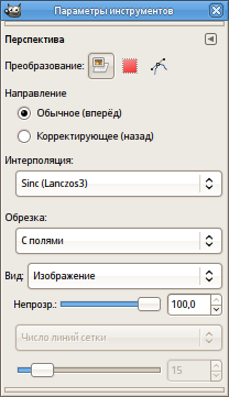 Параметры инструмента Перспектива
