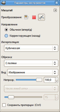 Параметры инструмента Масштаб