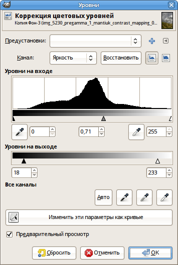 Параметры инструмента Уровни