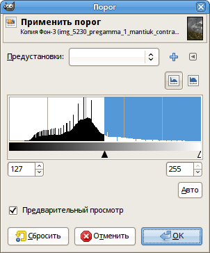 Параметры инструмента Порог