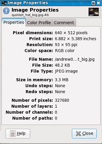 Диалог свойств изображения